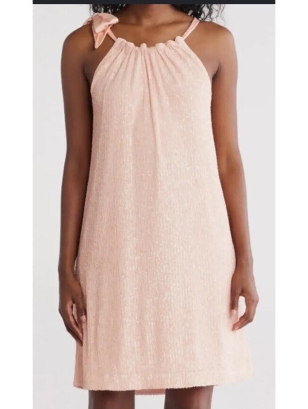 NWOT Trina Turk Pink Sequin Satin Bow Tie Daria Halter Shift Dress Large $395